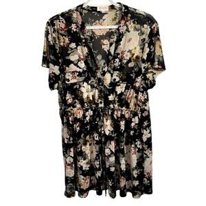 Boho Cottagecore Floral Peasant Blouse Womens 2X Drawstring Waist Longline Chic